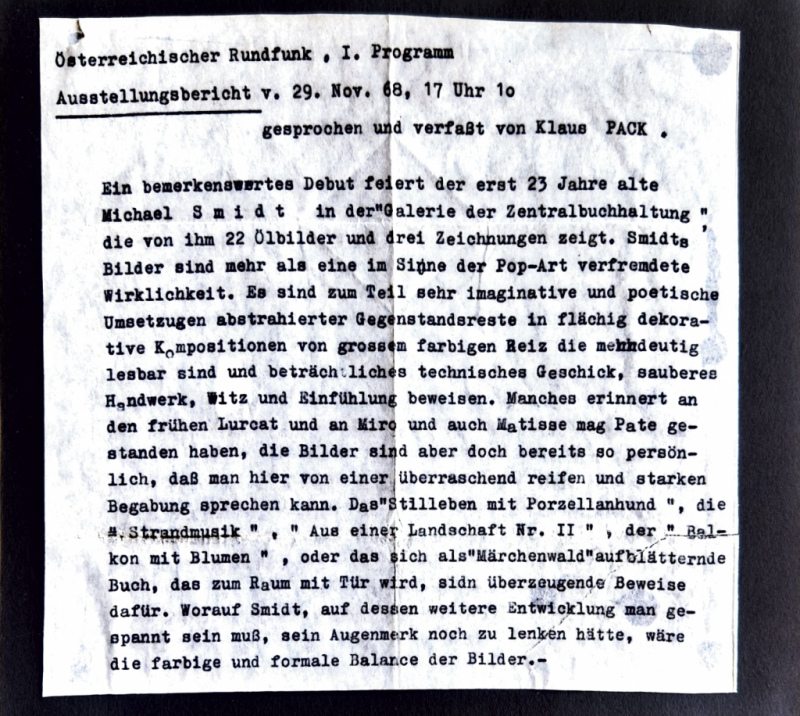 Abschrift des Ausstellungsberichts vom 29.11.1968, 17:10 Uhr, Österreichischer Rundfunk, 1. Programm