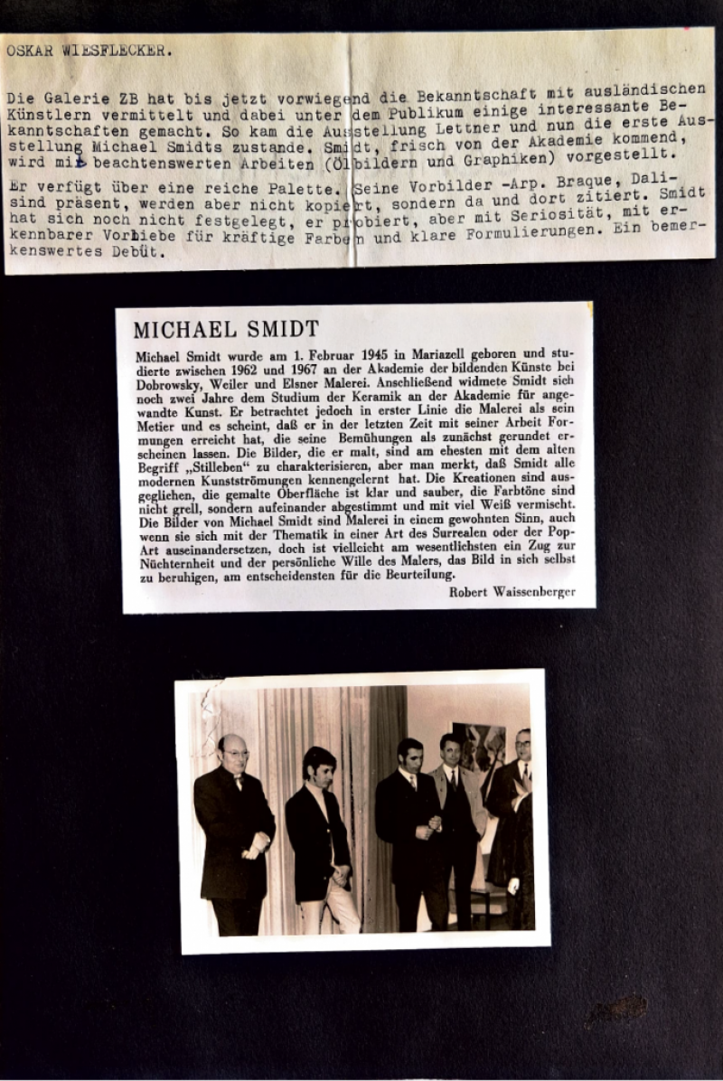 Ausstellungsberichte und -foto zur 1. Einzelausstellung in der Galerie Zentralbuchhandlung, 7.–30.11.1968