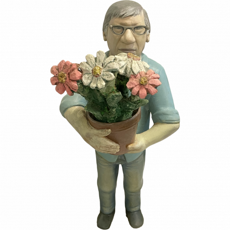 Selbstporträt mit Blumen, Holzmasse, 2000